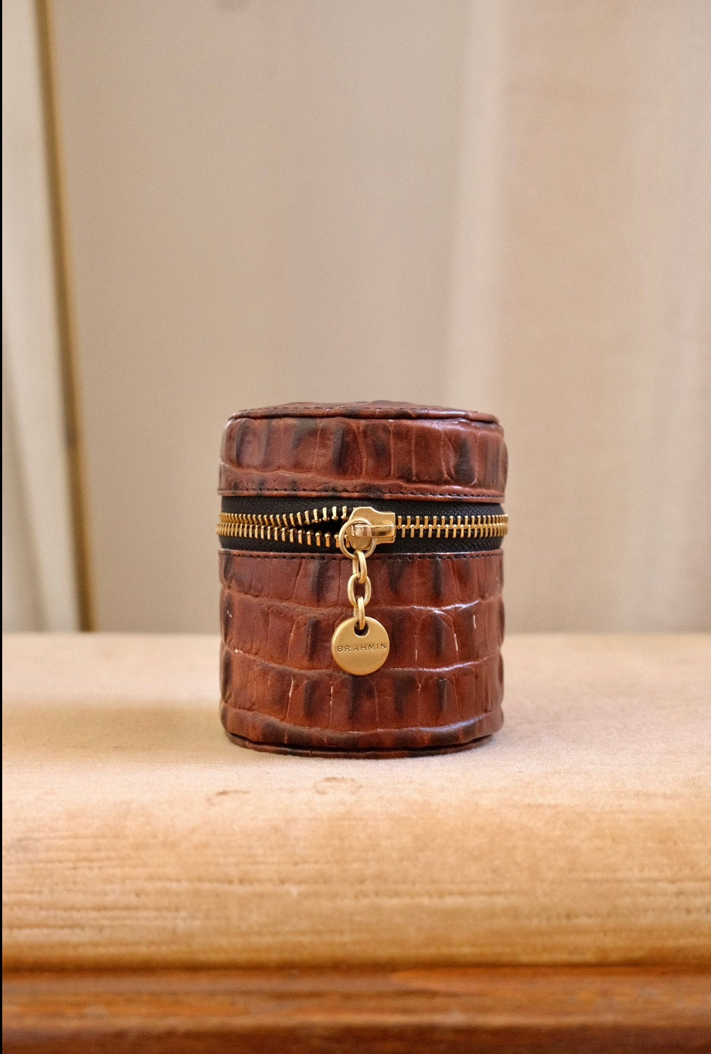 Brahmin Genuine Leather Travel Jewellery Case – Brown Croc Embossed