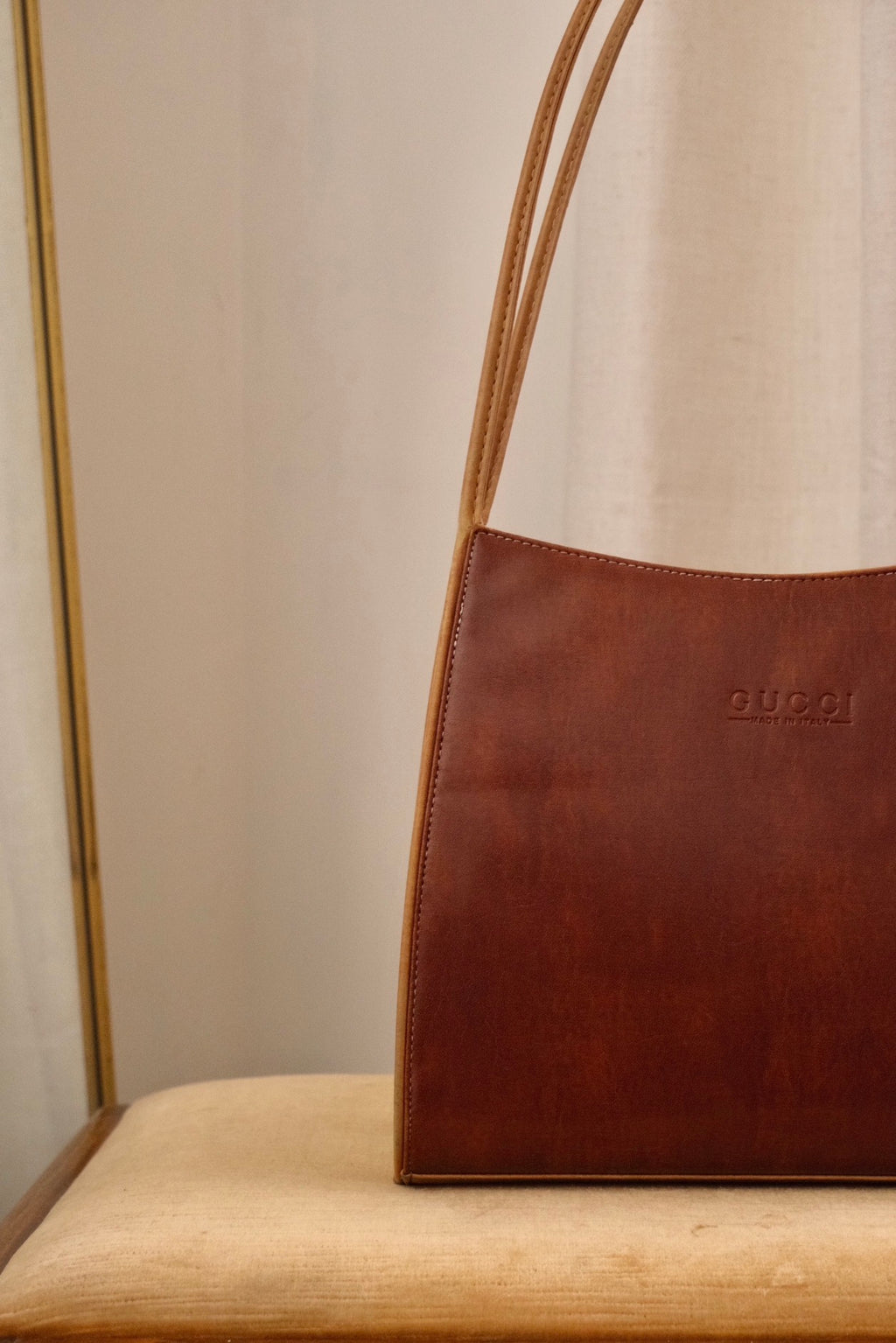 Rare Vintage Gucci Brown Leather Shoulder Bag Made in Italy Circa Late 1980s